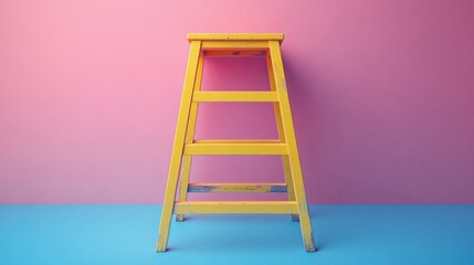 Wall Mural - Yellow Step Stool on Pink and Blue Background