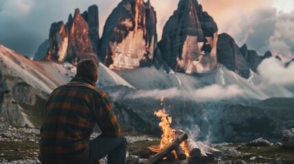 Poster - Campfire Under Majestic Peaks