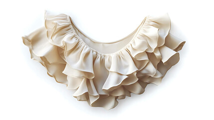 A cream-colored ruffle collar isolated on a white background.