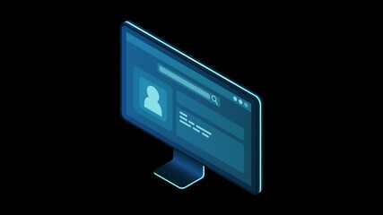Leinwandbilder - Isometric monitor animation. Computer monitor isometric desktop. Modern monitor. 4K video animated in isometric style. Transparent background with alpha channel