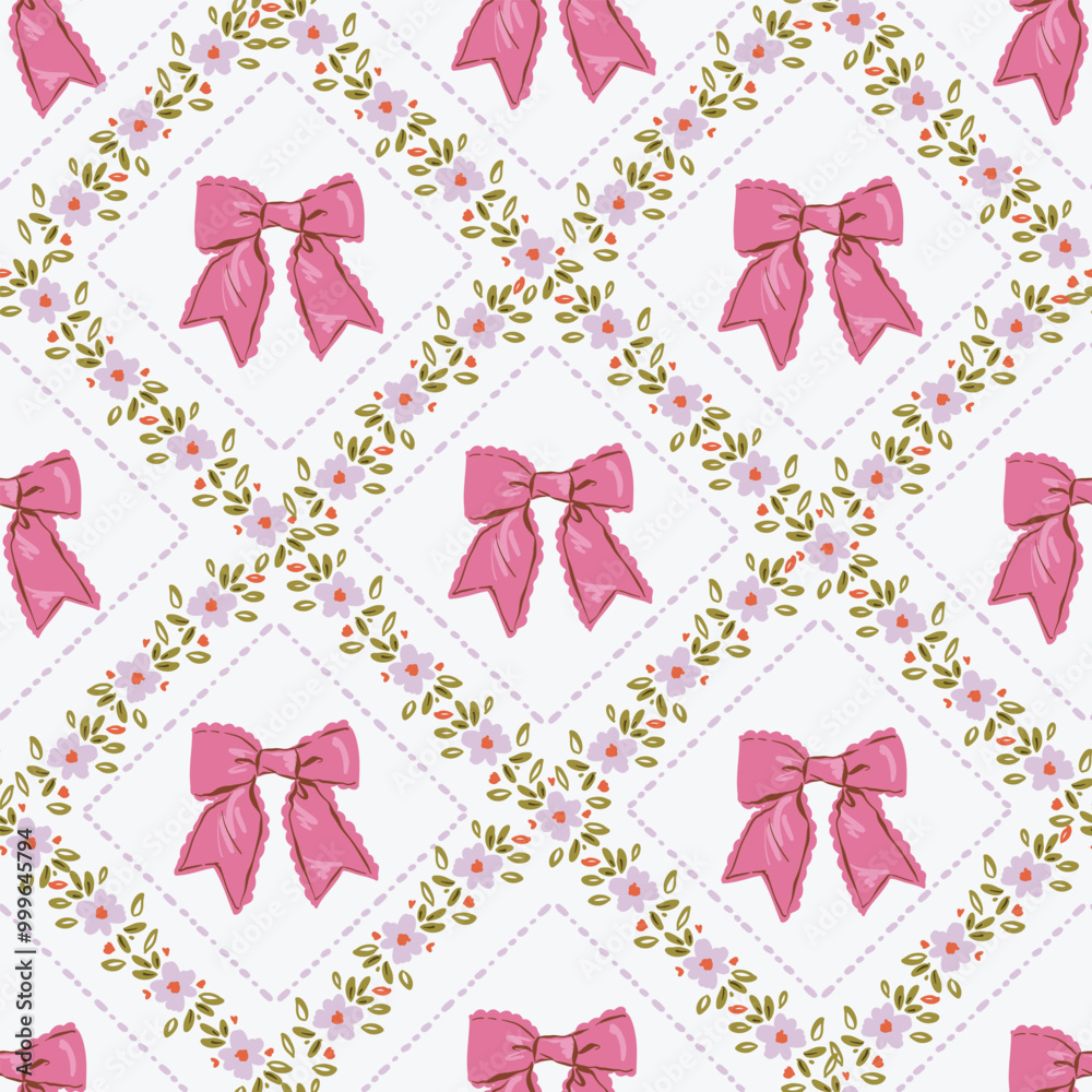 Trendy Seamless pattern of Coquette bows Vector Illustration Hand drawn ...