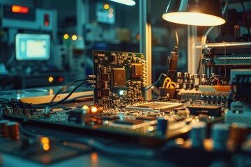 Poster - A computer motherboard sits on a desk, ready for use or disassembly