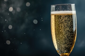 Sticker - A sparkling glass of champagne with bubbles against a dark background.