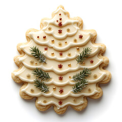 Top view tree-shaped winter holidays cookie perfect for festive occasions isolated on white background