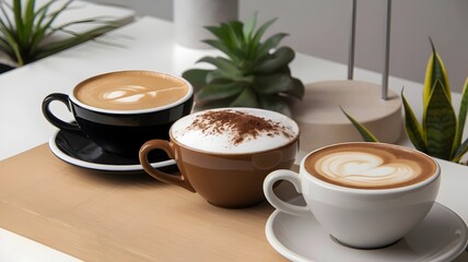 Exotic Coffees on Wooden Surface with Simple Minimalistic Background