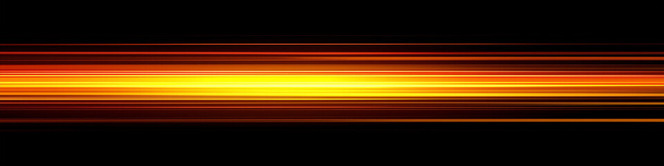 Wall Mural - Yellow and golden light streaks on a black background with glowing horizontal lines in a high speed motion blur effect. 