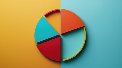 Poster - a colorful pie chart displayed on a bright blue and yellow wall, ideal for illustrations related to 