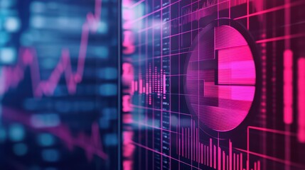 Poster - Digital financial graphs and charts with vibrant colors depicting market trends.