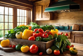 Wall Mural - vibrant arrangement fresh delicious ingredients captivating food display, color, texture, garnish, vegetables, fruits, herbs, spices, plate, composition