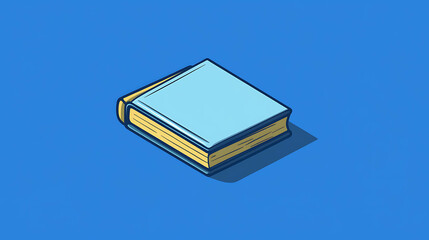 A cartoon illustration of a book on a blue background.