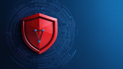 Poster - Red shield symbol on a blue digital background representing cybersecurity.