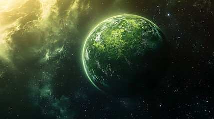 Green planet with space and stars