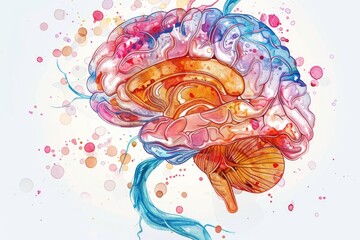 Poster - A detailed illustration of the human brain's structure, highlighting its different parts and regions