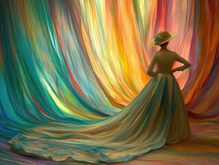 Canvas Print - Elegant silhouette against a vibrant fabric backdrop