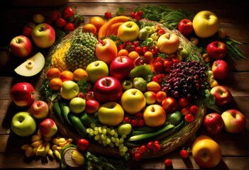 Canvas Print - colorful display fresh fruits vegetables artistically arranged captivating lively visual feast, arrangement, freshness, creativity, vibrancy, produce