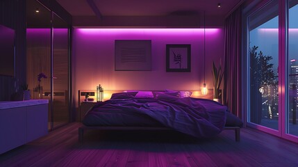 Canvas Print - Warm purple hues are added to the room lights by a clever device to provide a cozy mood