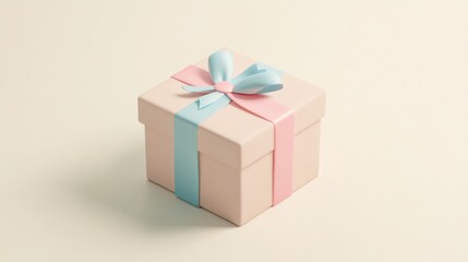 Sticker - A pastel gift box adorned with a pink and blue ribbon, ideal for celebrations.