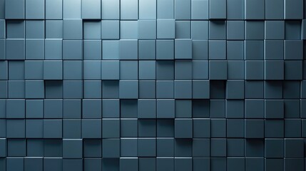 Sleek Blue Geometric Wall Mosaic with 3D Rectangular Patterns. Modern Futuristic Design. High-Tech Composition