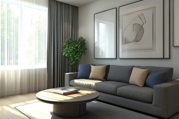 Wall Mural - Chic Living Room with Neutral Tones and Modern Furniture