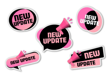 Wall Mural - a set of pink new update stickers with black inserts and a speaker