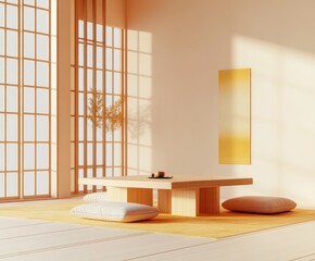 Poster - A serene, minimalist interior with natural light and simple furnishings for relaxation.