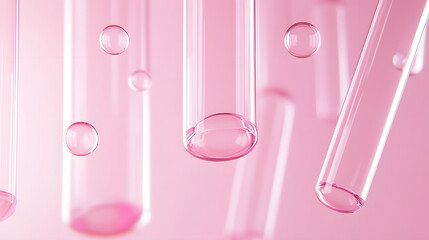 Poster - Floating glass tubes on a pink background.