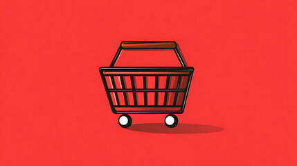 Red shopping cart icon against red background.