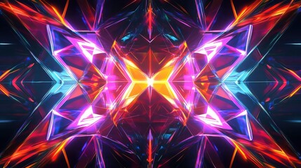 Wall Mural - Abstract geometric pattern with sharp angles and bright neon colors, creating a dynamic and energetic feel, Cyberpunk, Digital art.