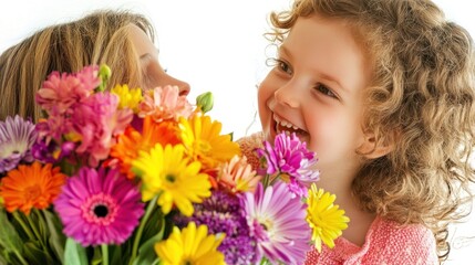 Poster - A joyful moment between two girls, with one holding a vibrant bouquet of flowers.