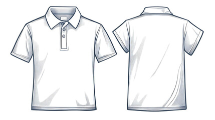 Wall Mural - A white polo shirt, front and back view, on a white background.