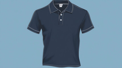 Wall Mural - A navy blue polo shirt with white stitching and buttons.