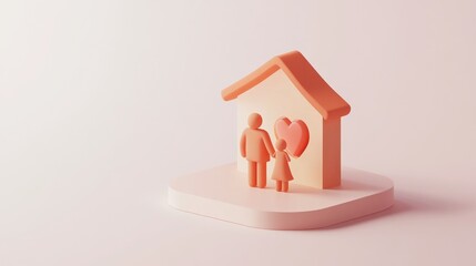 Sticker - A stylized representation of a family in front of a house, symbolizing love and togetherness.