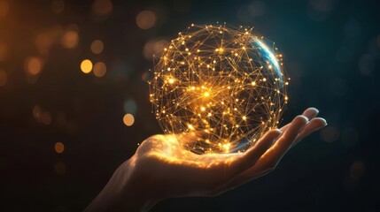 Wall Mural - Hand holding a glowing digital sphere, symbolizing interconnected networks and the digital ecosystem