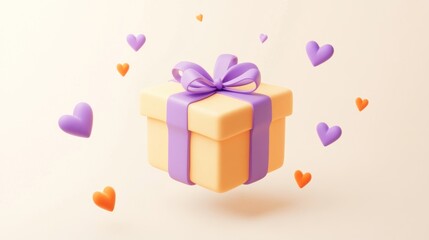 Wall Mural - A 3D illustration of a gift box surrounded by floating hearts, symbolizing love and celebration.