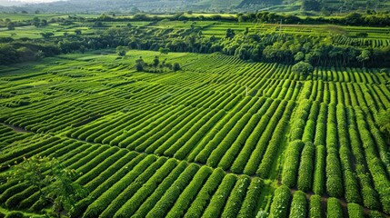 Wall Mural - Aerial View of Lush Green Tea Plantation