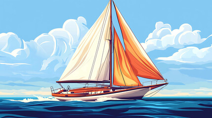 Wall Mural - A sailboat sails across the ocean on a sunny day.