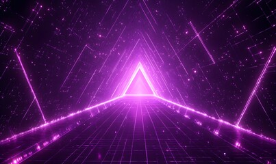 Wall Mural - Abstract 3D Neon Purple Triangle Tunnel Background, Generative AI