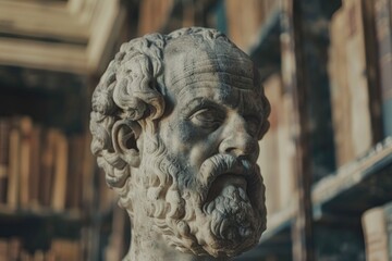 Poster - a person with a beard sitting in a library, surrounded by books and quiet atmosphere