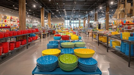 Poster - A vibrant retail space filled with colorful kitchenware and tableware items.