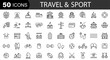 © stoker - Sport and fitness icon set. Vacation line icons. Collection of travel and vacation icons. Vector illustration