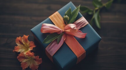 Sticker - A beautifully wrapped gift with a vibrant ribbon and flowers, perfect for a special occasion.