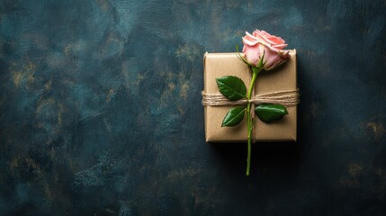 Poster - A gift wrapped in brown paper adorned with a pink rose, symbolizing love and appreciation.