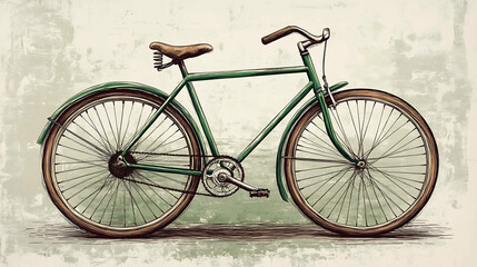 Wall Mural - A vintage green bicycle with a brown leather seat against a textured background.