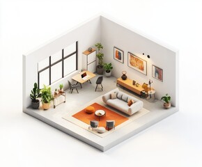 Wall Mural - A modern, minimalistic interior design featuring plants, furniture, and artwork.