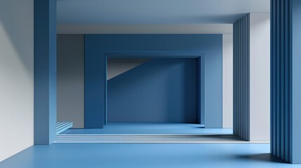 Poster - Modern Architectural Interior with Blue and White Walls