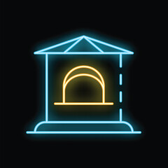 Canvas Print - Glowing neon line icon of a traditional clay oven isolated on a black background, perfect for projects related to cooking, food, and restaurants