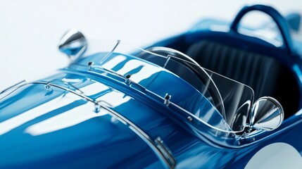 close up of the windscreen on race car, photographed in white studio space