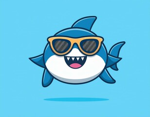 Wall Mural - Cute shark mascot with sunglasses logo vector 