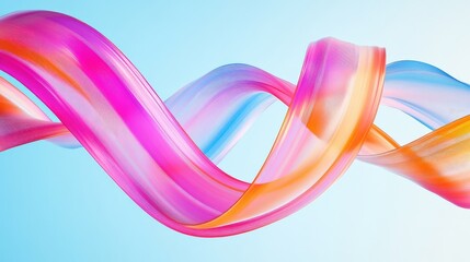 Poster - Colorful abstract ribbons in pink, blue, and orange tones twist and swirl smoothly on a light blue background. No people.