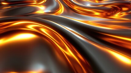 Poster - Futuristic landscape of smooth molten metal-inspired curves illuminated by soft glowing light. No people, no logo.